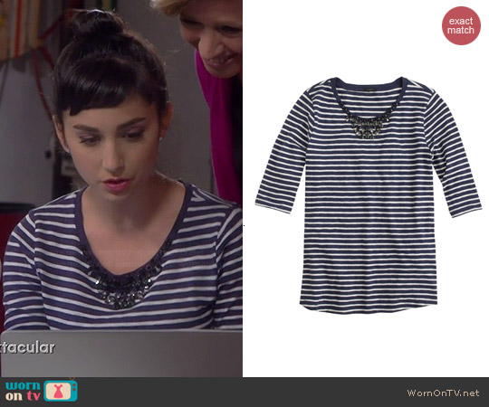 J. Crew Jeweled Painter Stripe Tee in Cream Admiral worn by Molly Ephraim on Last Man Standing