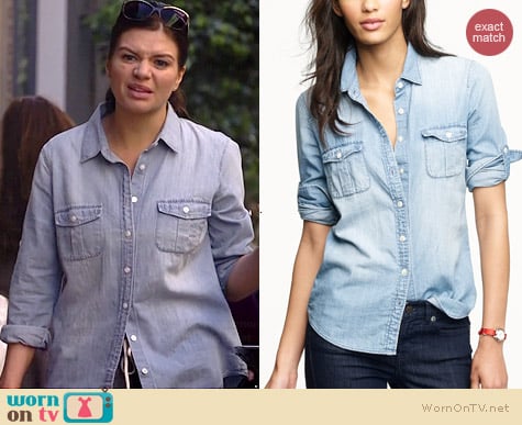 J. Crew Keeper Chambray Shirt worn by Casey Wilson on Marry Me