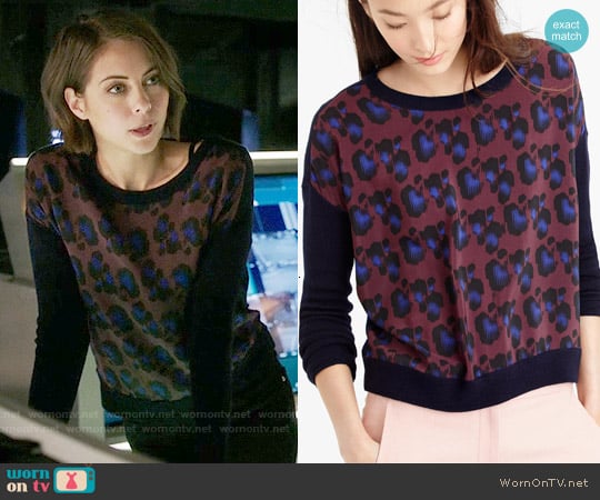 J. Crew Cobalt Leopard Sweater worn by Thea Queen (Willa Holland) on Arrow