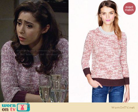 J. Crew Marled Colorblock Sweater in Blush Dusk Fig worn by Cristin Milioti on HIMYM