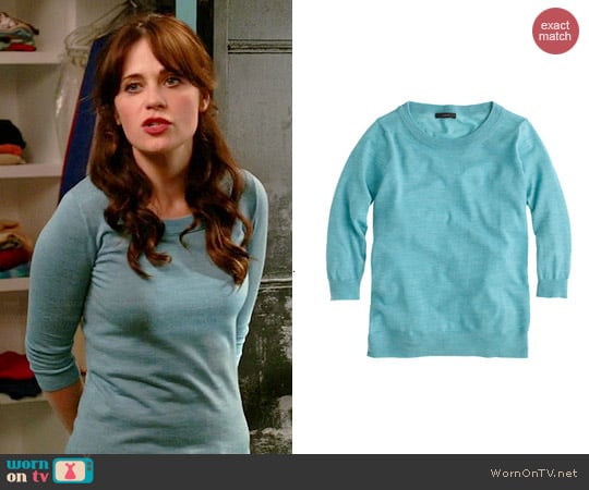 J. Crew Merino Wool Tippi Sweater in Hthr Mineral worn by Zooey Deschanel on New Girl