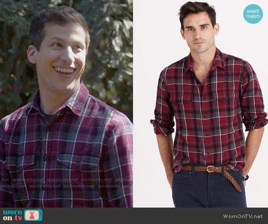 J. Crew Midweight Flannel Shirt in Vintage Chimney Plaid worn by Jake Peralta (Andy Samberg) on Brooklyn Nine-Nine