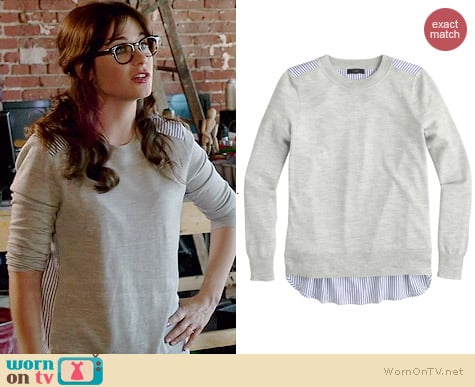 J. Crew Mixed-media Sweater worn by Zooey Deschanel on New Girl