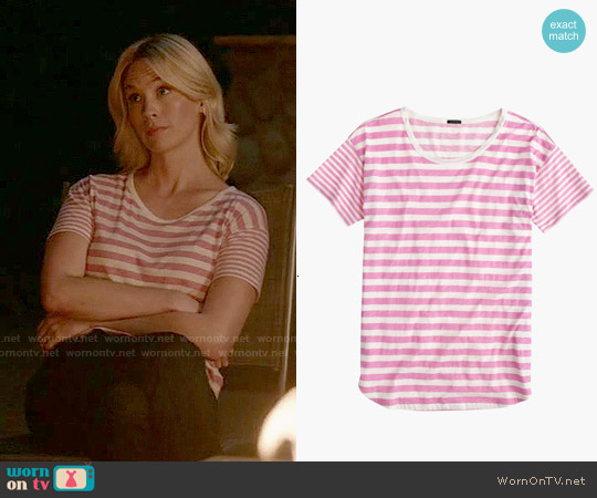 J. Crew Mixed-stripe Vintage Cotton T-shirt with Rounded Hem in Carded Sunwashed Peony worn by Melissa Shart (January Jones) on Last Man On Earth