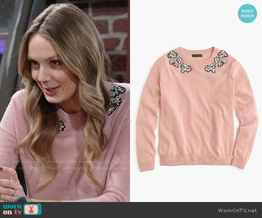 J. Crew Pink Opal-embellished Sweater worn by Abby Newman (Melissa Ordway) on The Young and the Restless