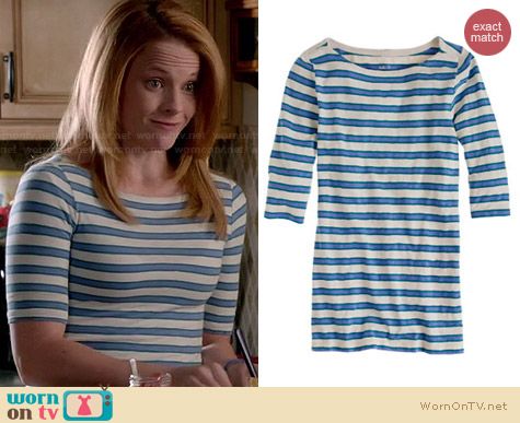 J. Crew Painter Elbowsleeve Boatneck Tee in Nautical Stripe worn by Katie Leclerc on Switched at Birth