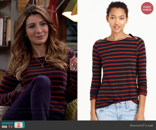 J. Crew Painter Tee with Zips in Navy Bronzed Brown worn by Nasim Pedrad on Mulaney