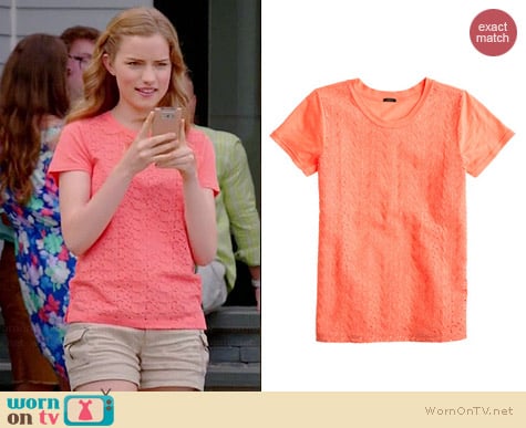 J. Crew Paisley Eyelet Tee in Coral Haze worn by Willa Fitzgerald on Royal Pains