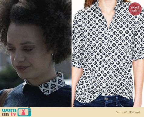 J. Crew Perfect Shirt in Foulard worn by Britne Oldford on Ravenswood