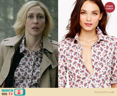 J. Crew Perfect Shirt in Papaya Paisley worn by Vera Farmiga on Bates Motel