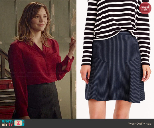 J. Crew Plaza Skirt in Wool Pinstripe worn by Katharine McPhee on Scorpion