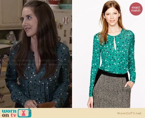 J. Crew Pleated Silk Blouse in Abstract Dot worn by Alison Brie on Community