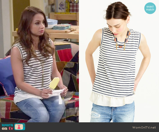 J. Crew Ruffle Hem Tank Top in Stripe worn by Sofia Rodriguez (Aimee Carrero) on Young and Hungry