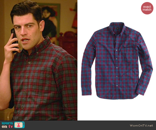 J. Crew Secret Wash Shirt in Atlantic Bay Tartan worn by Max Greenfield on New Girl