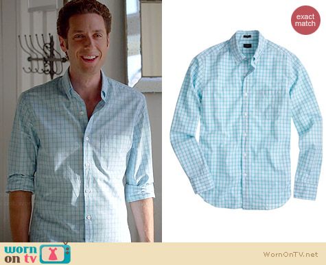 J. Crew Secret Wash Shirt in Classic Check in Coastline Aqua worn by Paulo Constanzo on Royal Pains