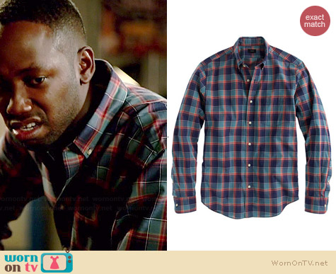 J. Crew Secret Wash Shirt in Hthr Deep Sea Plaid worn by Lamorne Morris on New Girl