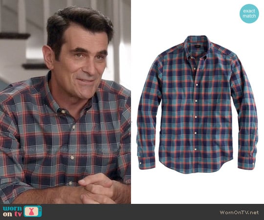 J. Crew Secret Wash Shirt in Heather Deep Sea Plaid worn by Phil Dunphy (Ty Burrell) on Modern Family