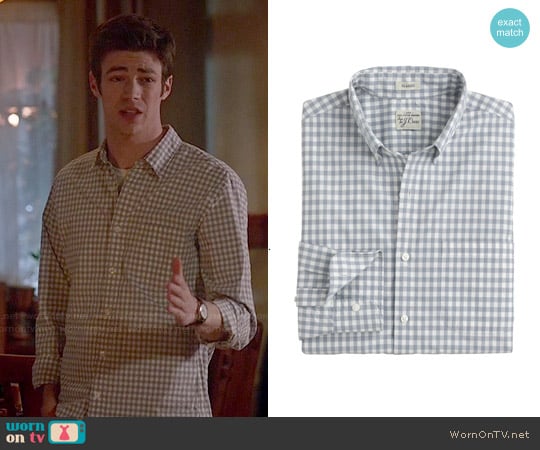 J. Crew Secret Wash Shirt in Stone Blue Gingham worn by Barry Allen (Grant Gustin) on The Flash