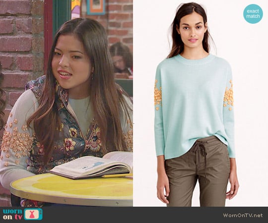 J. Crew Sequin Floral Sweater worn by Jasmine Kang (Piper Curda) on I Didnt Do It