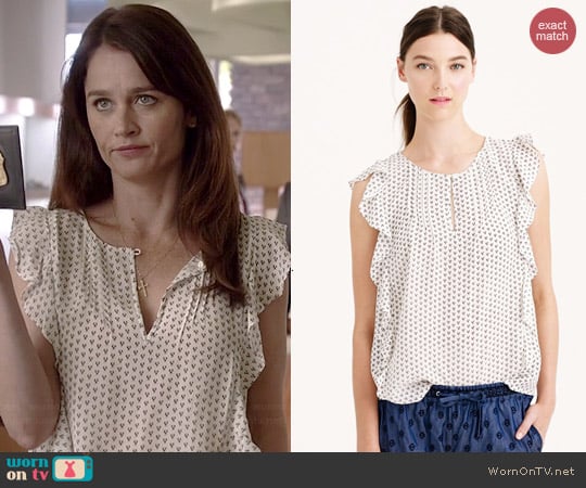 J. Crew Silk Cascade Blouse in Abstract Peacock worn by Robin Tunney on The Mentalist