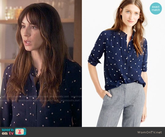 J. Crew Silk Popover Shirt in Polka Dot worn by Spencer Hastings (Troian Bellisario) on Pretty Little Liars