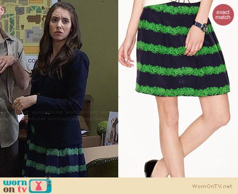 J. Crew Silk Skirt in Beanstalk Stripe worn by Alison Brie on Community