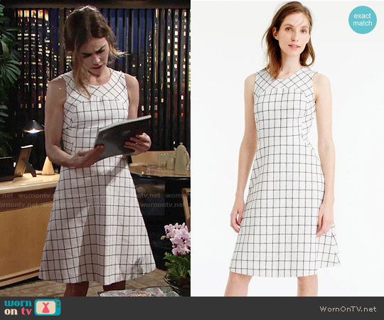 J. Crew Sleeveless A-Line Dress in Windowpane Tweed worn by Victoria Newman (Amelia Heinle) on The Young and the Restless