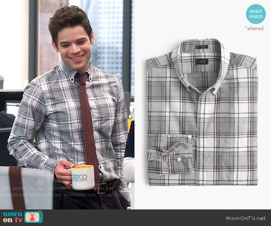 J. Crew Slim Secret Wash Shirt in Burnished Mahogany Plaid worn by Winslow Schott (Jeremy Jordan) on Supergirl