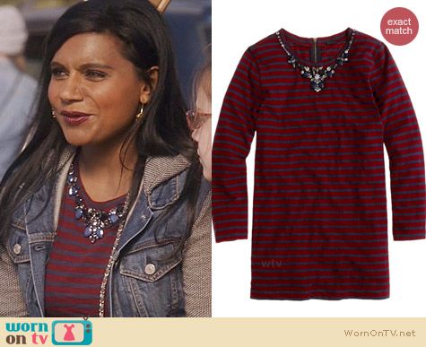 J. Crew Stripe Necklace Tee worn by Mindy Kaling on The Mindy Project