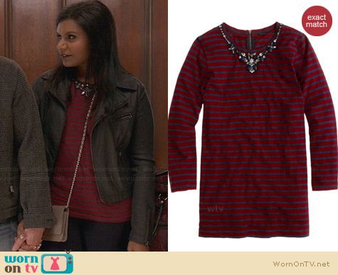 J. Crew Stripe Necklace Tee worn by Mindy Kaling on The Mindy Project