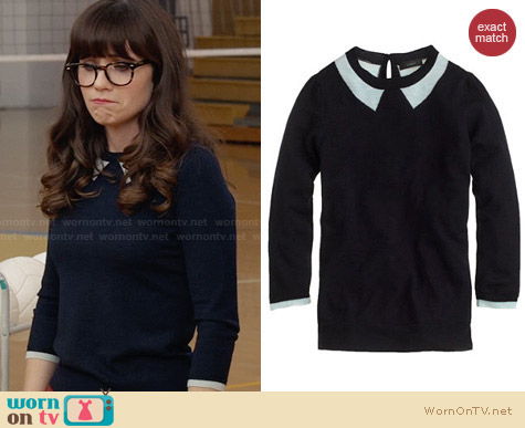 J. Crew Tippi Sweater in Trompe L'Oeil worn by Zooey Deschanel on New Girl