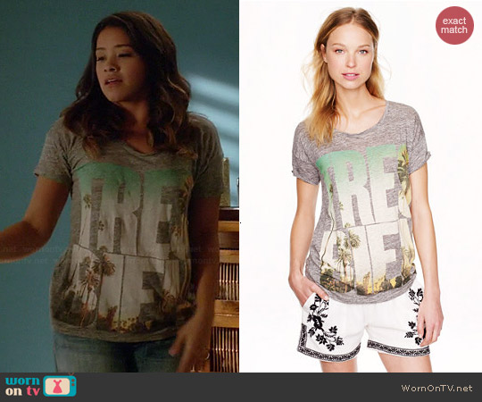 J. Crew Linen Tee in Tres Bien worn by Gina Rodriguez on Jane the Virgin