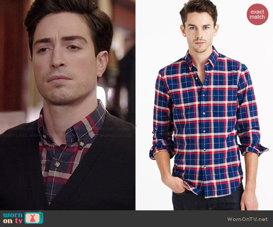 J. Crew Vintage Oxford Shirt in Haven Blue Plaid worn by Ben Feldman on A to Z