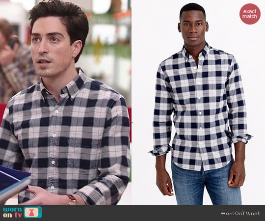 J. Crew Vintage Oxford Shirt in Heather Ash Plaid worn by Ben Feldman on A to Z