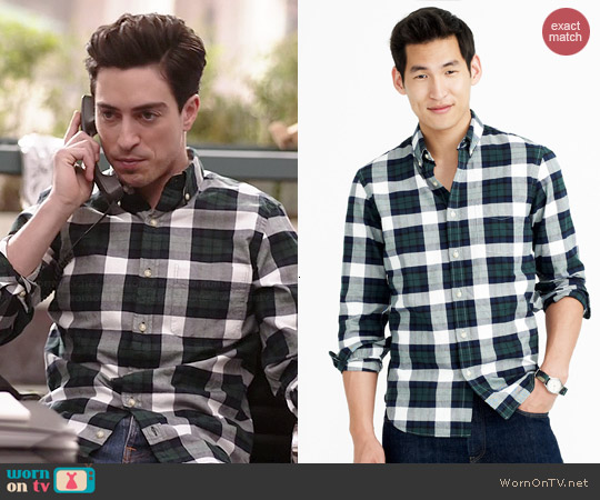 J. Crew Vintage Oxford Shirt in Warm Spruce Plaid worn by Ben Feldman on A to Z