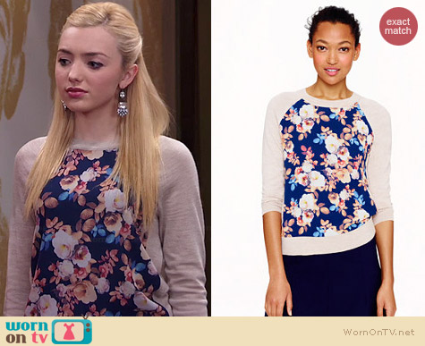 J. Crew Wool Silk Panel Sweater in Antique Floral worn by Peyton List on Jessie