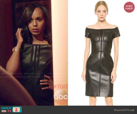 J. Mendel Leather Off Shoulder Dress worn by Olivia Pope (Kerry Washington) on Scandal