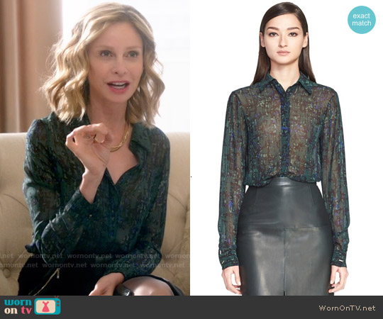 Jason Wu Abstract Print Silk Georgette Blouse worn by Cat Grant (Calista Flockhart) on Supergirl