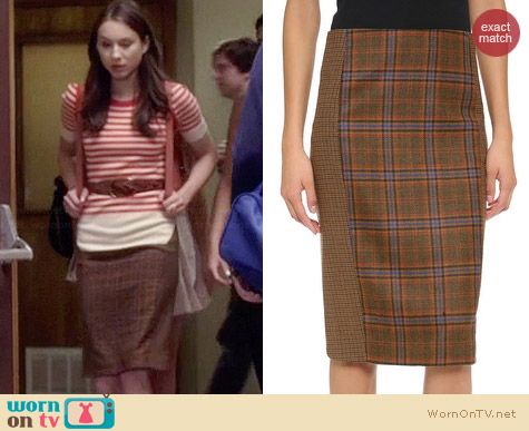 Jenni Kayne Checked Cutout Pencil Skirt worn by Troian Bellisario on PLL