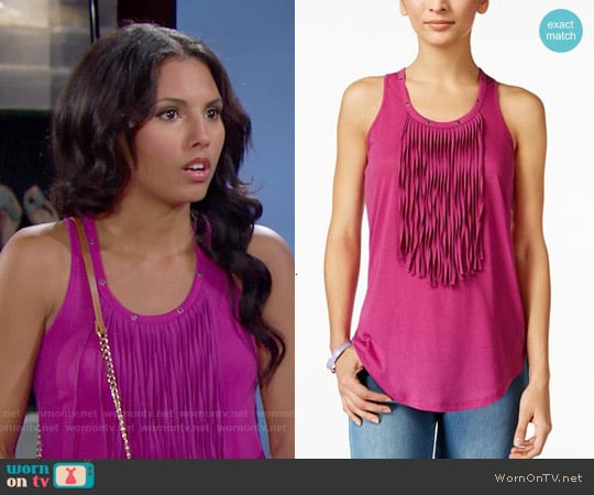 Jessica Simpson Deedra Fringe Tank Top worn by Sasha Avant (Felisha Cooper) on The Bold and the Beautiful