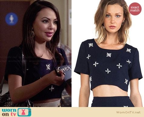 JOA Embellished Crop Top worn by Janel Parrish on PLL