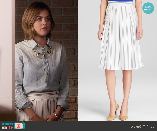 JOA Vertical Stripe Skirt worn by Aria Montgomery (Lucy Hale) on Pretty Little Liars