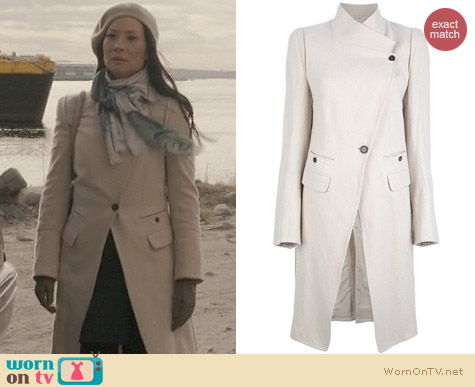 Joan Watson Fashion: Ann Demeulemeester Blanche Coat worn on Elementary