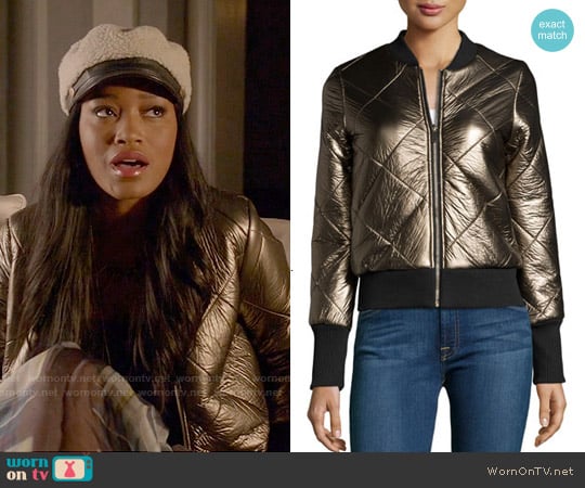 John & Jenn Metallic Quilted Faux-Leather Zip-Front Jacket worn by Zayday Williams (Keke Palmer) on Scream Queens