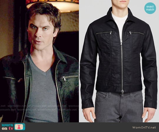 John Varvatos Denim Zipper Jacket worn by Damon Salvatore (Ian Somerhalder) on The Vampire Diaries