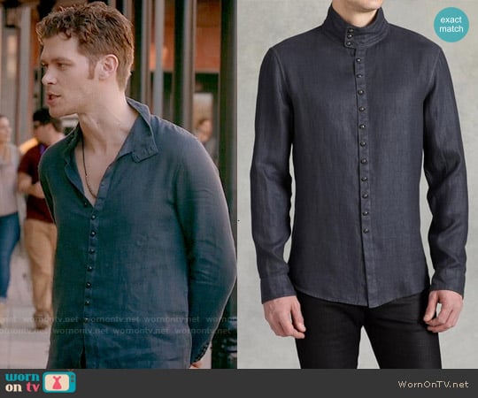 John Varvatos Multi Button Shirt with Asymmetric Closure worn by Klaus Mikaelson (Joseph Morgan) on The Originals