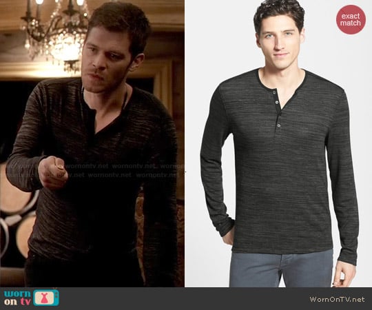 John Varvatos Slim Fit Long Sleeve Stripe Henley in Shark worn by Klaus Mikaelson (Joseph Morgan) on The Originals