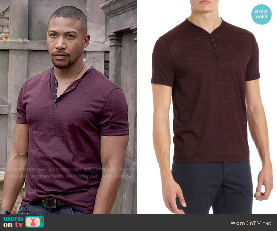 John Varvatos Snap Button Short Sleeve Henley worn by Marcel Gerard (Charles Michael Davis) on The Originals