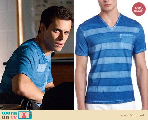 John Varvatos Striped V-neck Pocket Tee worn by Jake Robinson on The Leftovers