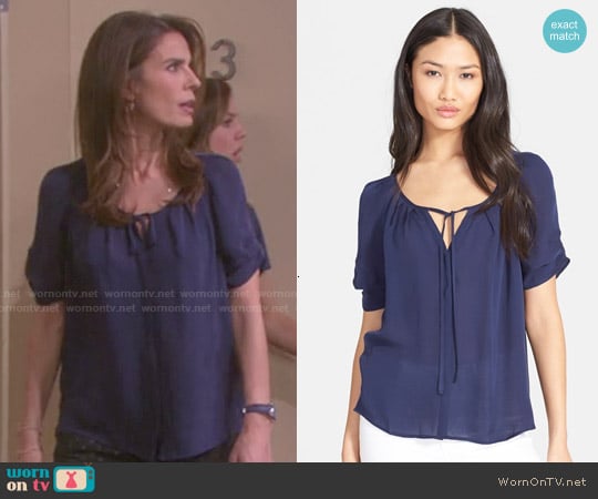 Joie Berkeley Silk Top in Navy worn by Hope Williams (Kristian Alfonso) on Days of our Lives